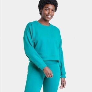 Women's Cotton Fleece Crewneck Cropped Sweatshirt All in Motion™ Turquoise XXL